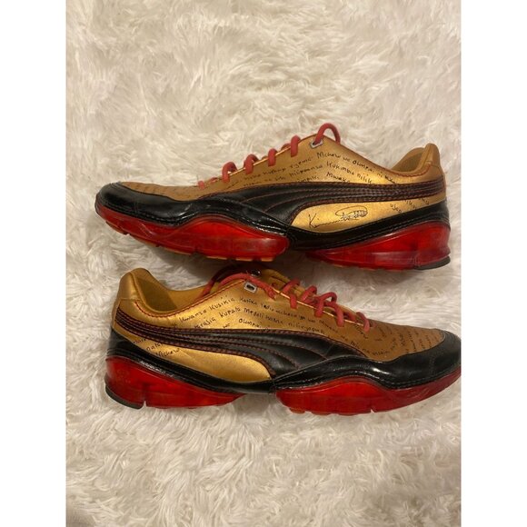 Vintage 90s Y2K Uganda Puma Cell Meio Special Edition Size 12 Signed Shoes Gold - Picture 6 of 12
